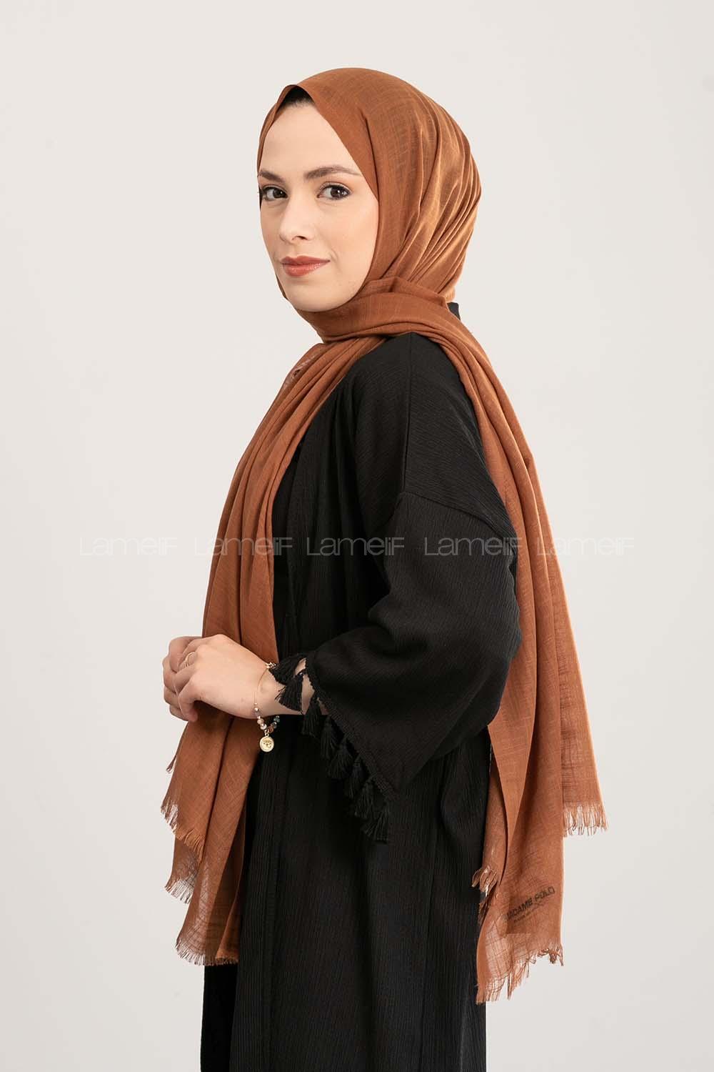Plaid Brown Cotton Fabric Straight Shawl