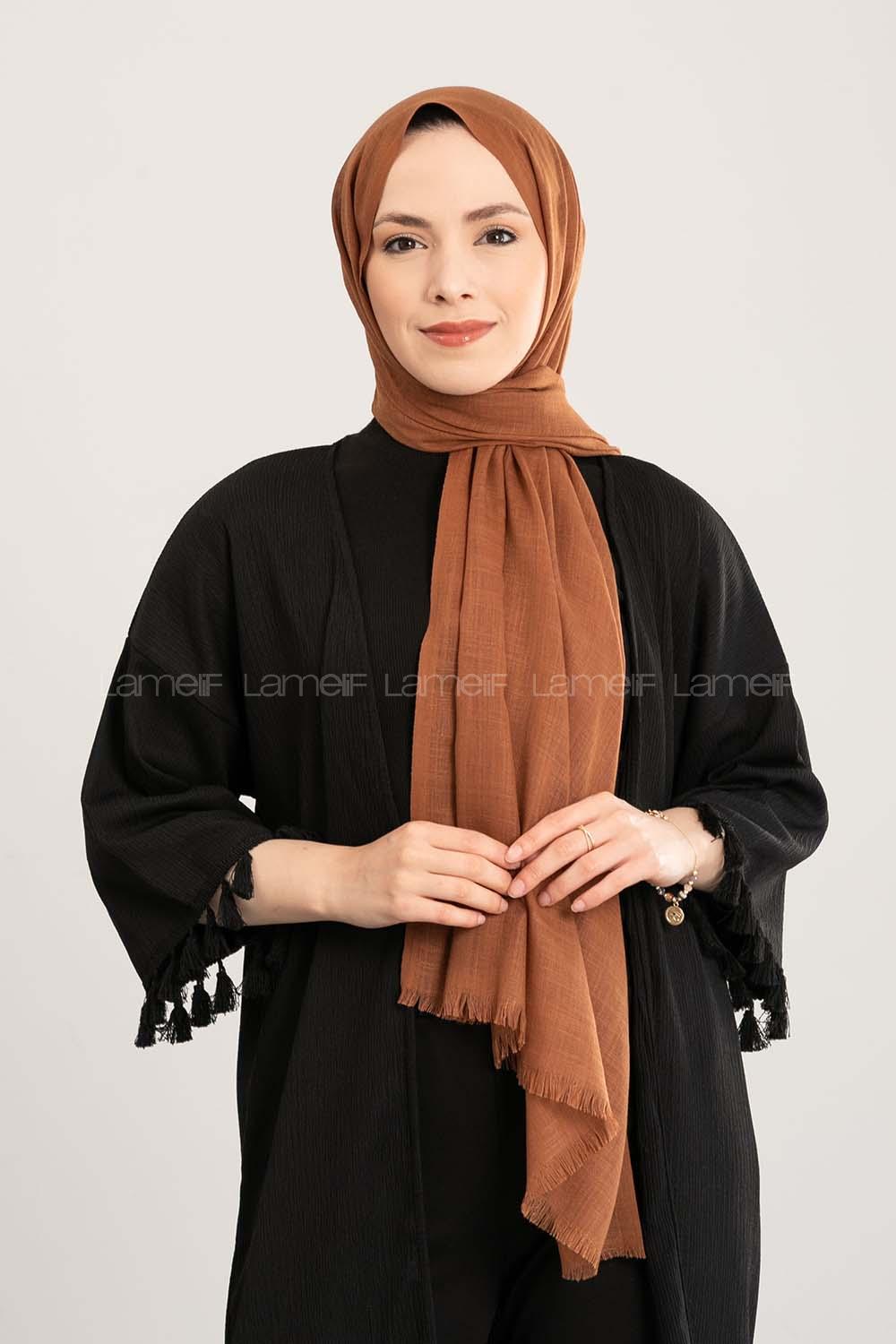 Plaid Brown Cotton Fabric Straight Shawl