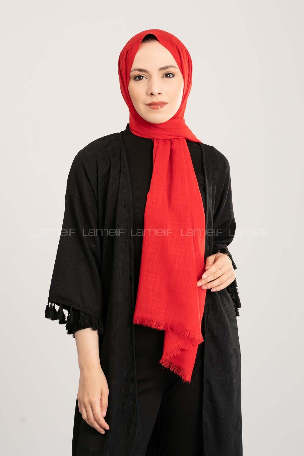 Red Cotton Fabric Straight Shawl
