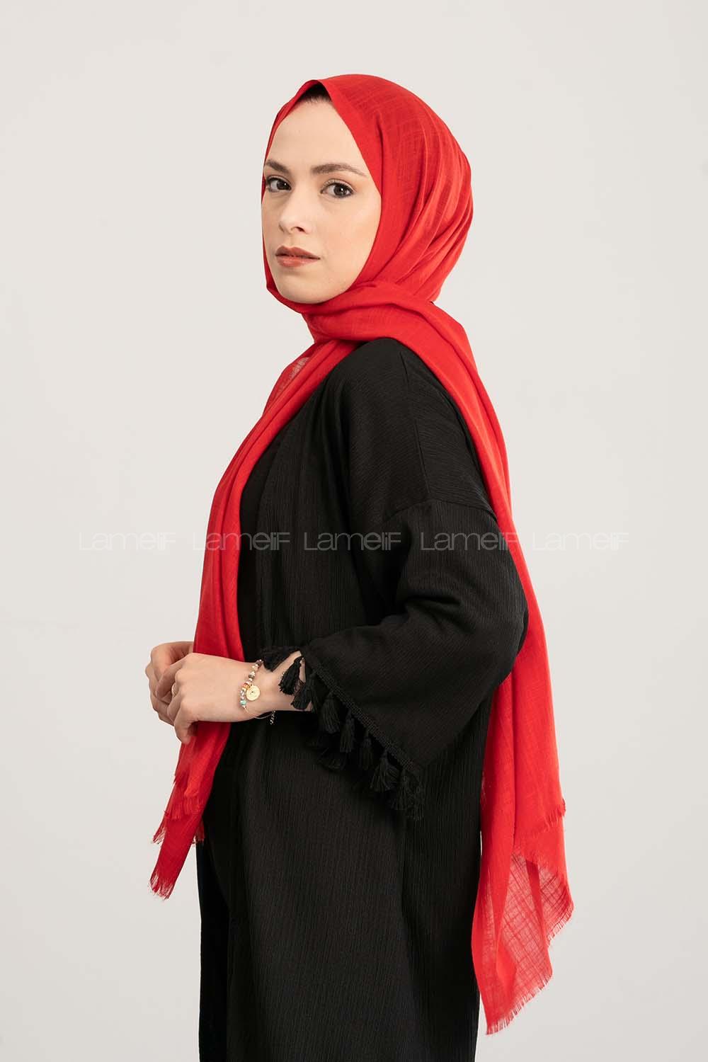 Red Cotton Fabric Straight Shawl