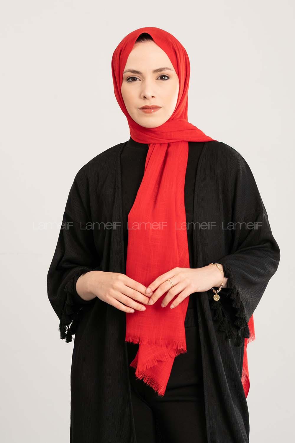 Red Cotton Fabric Straight Shawl