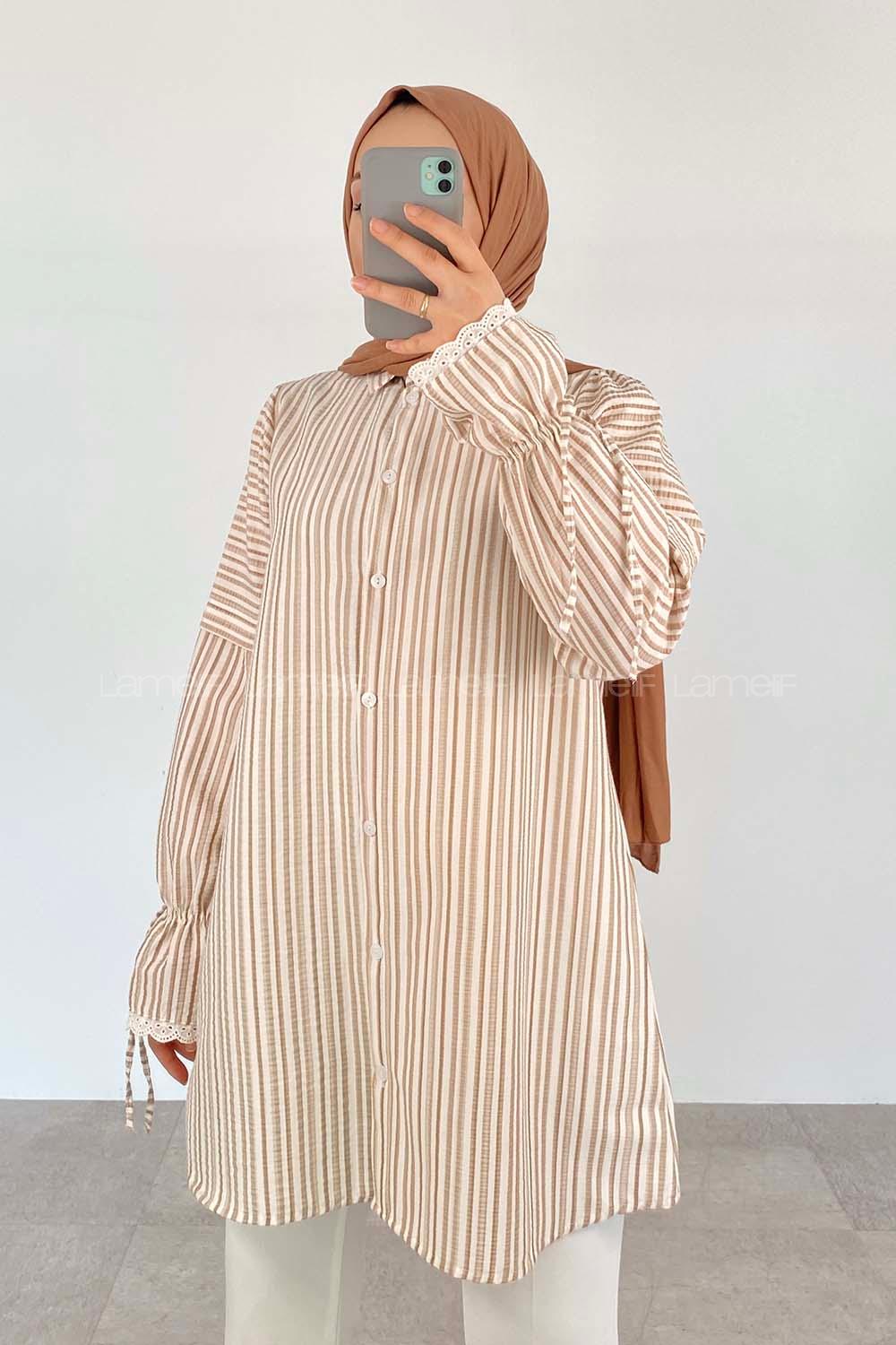 Brown With Milk Shirt Collar Long Arm Unprinted Shirt