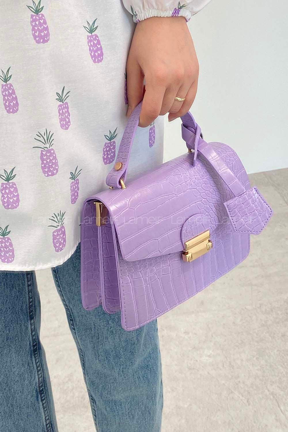Lilac Buckle Skin Hand Bag Bag
