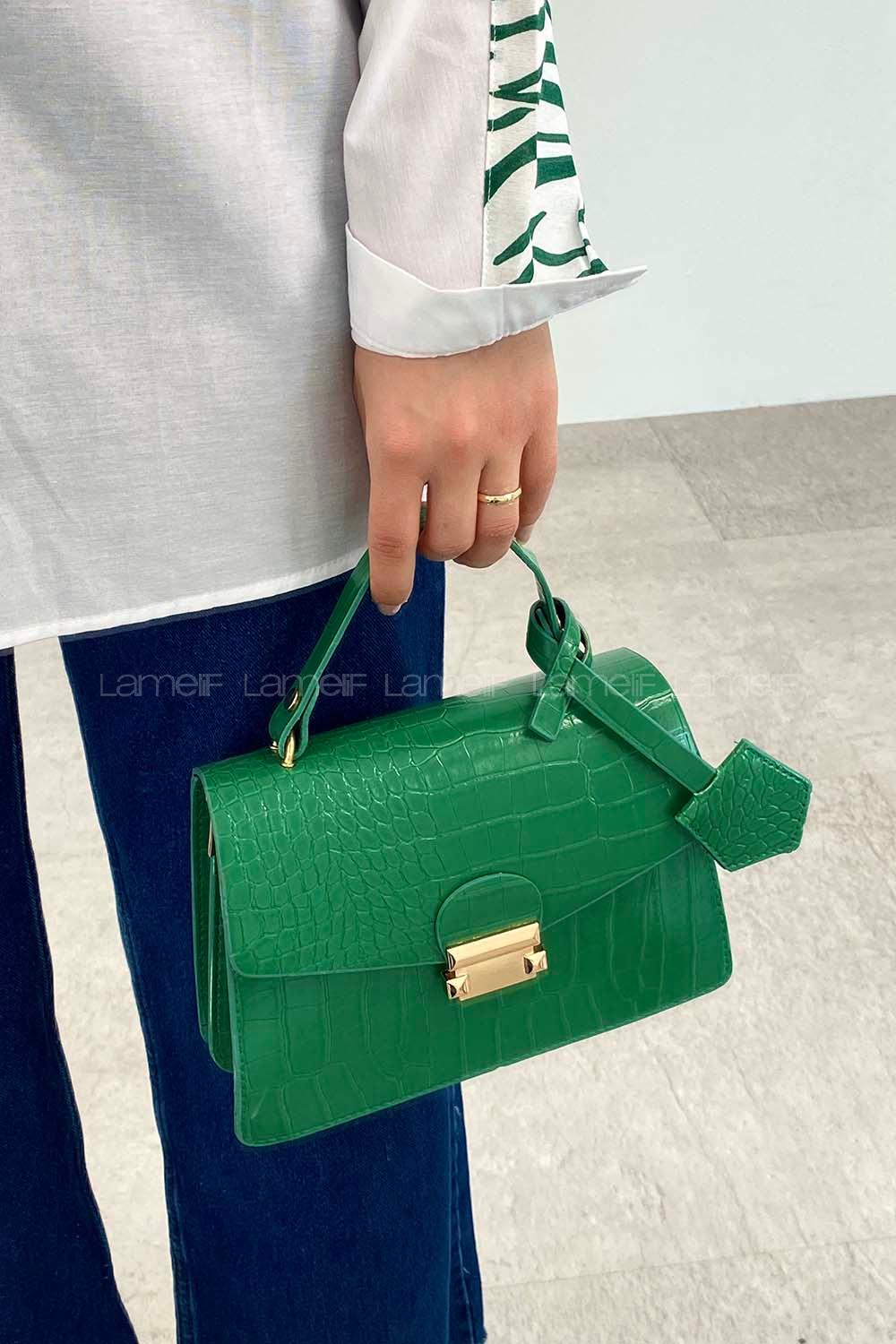 Green Buckle Skin Hand Bag Bag