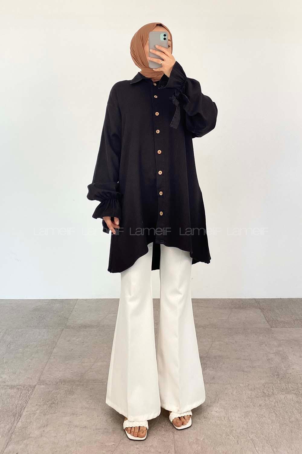 Black Shirt Collar Long Arm Cotton Unprinted Shirt