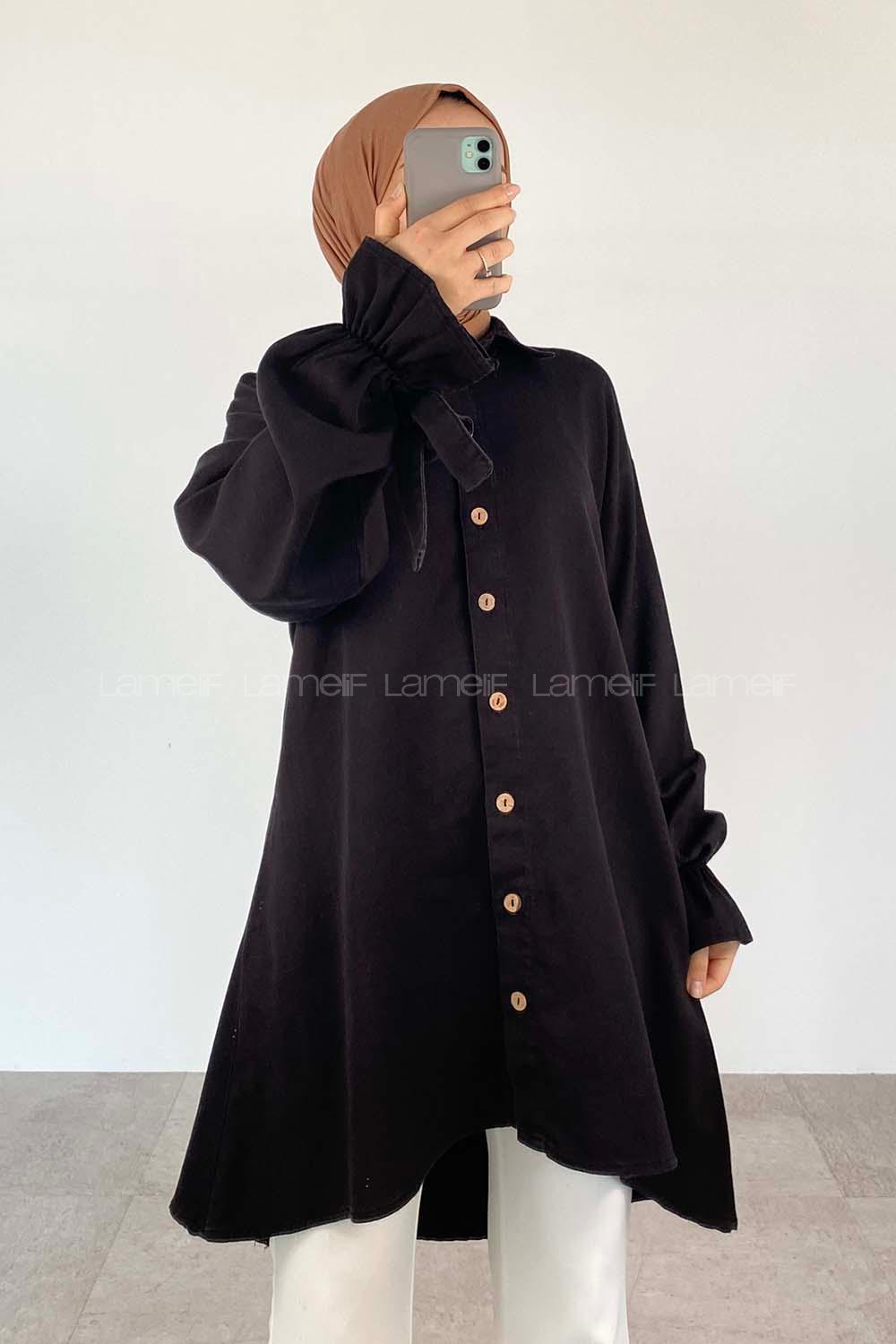 Black Shirt Collar Long Arm Cotton Unprinted Shirt
