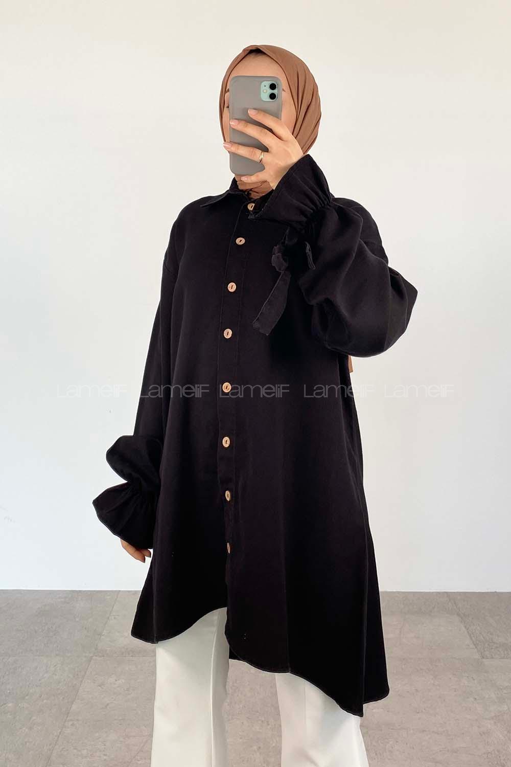 Black Shirt Collar Long Arm Cotton Unprinted Shirt