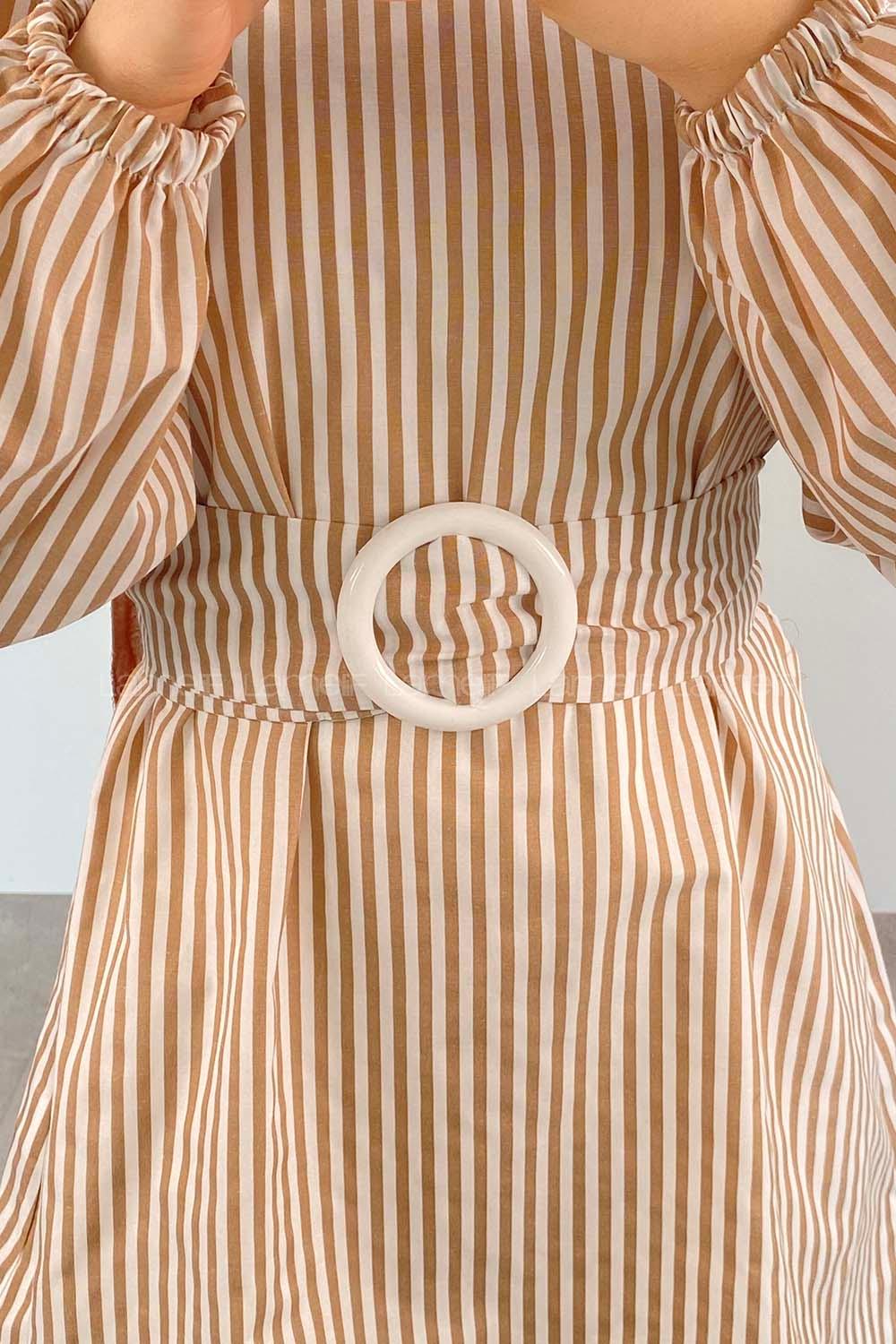 Brown With Milk Crew Neck Poplin Fabric Unprinted Tunic