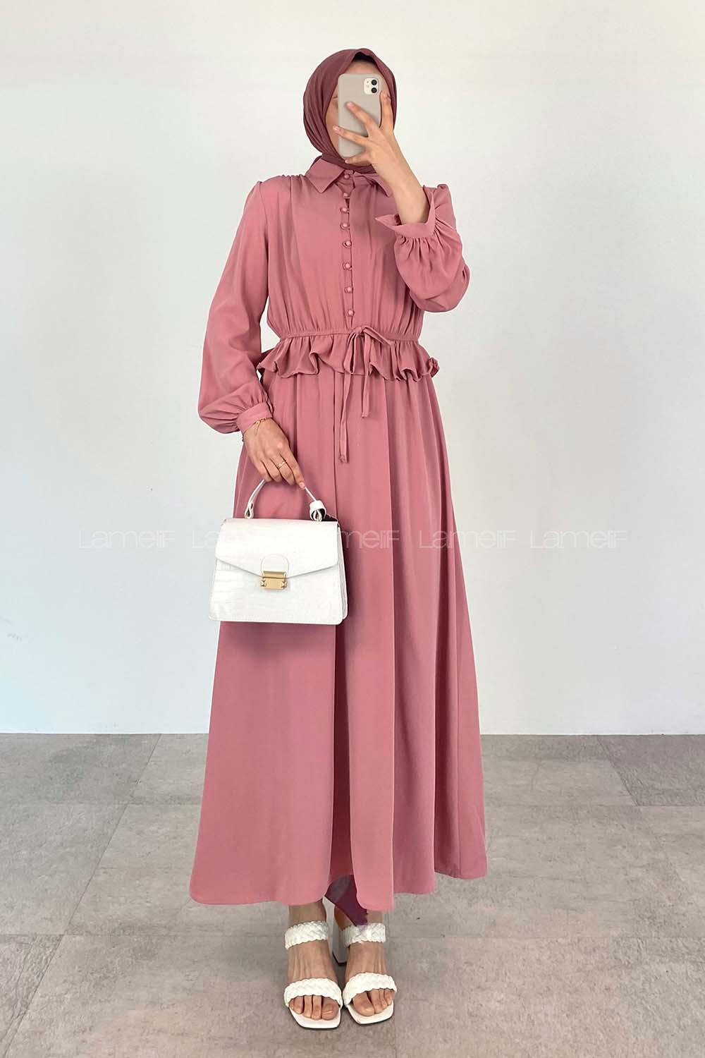 Powder Medium Crew Neck Wool Unprinted Dresess