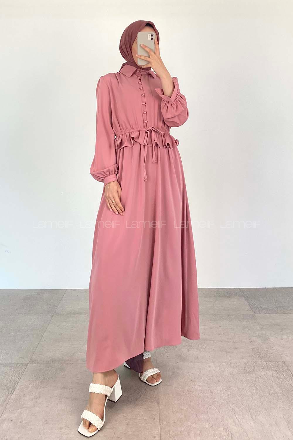 Powder Medium Crew Neck Wool Unprinted Dresess