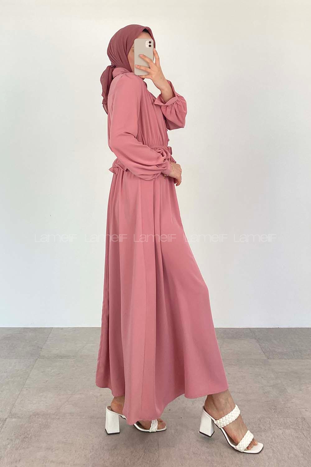 Powder Medium Crew Neck Wool Unprinted Dresess