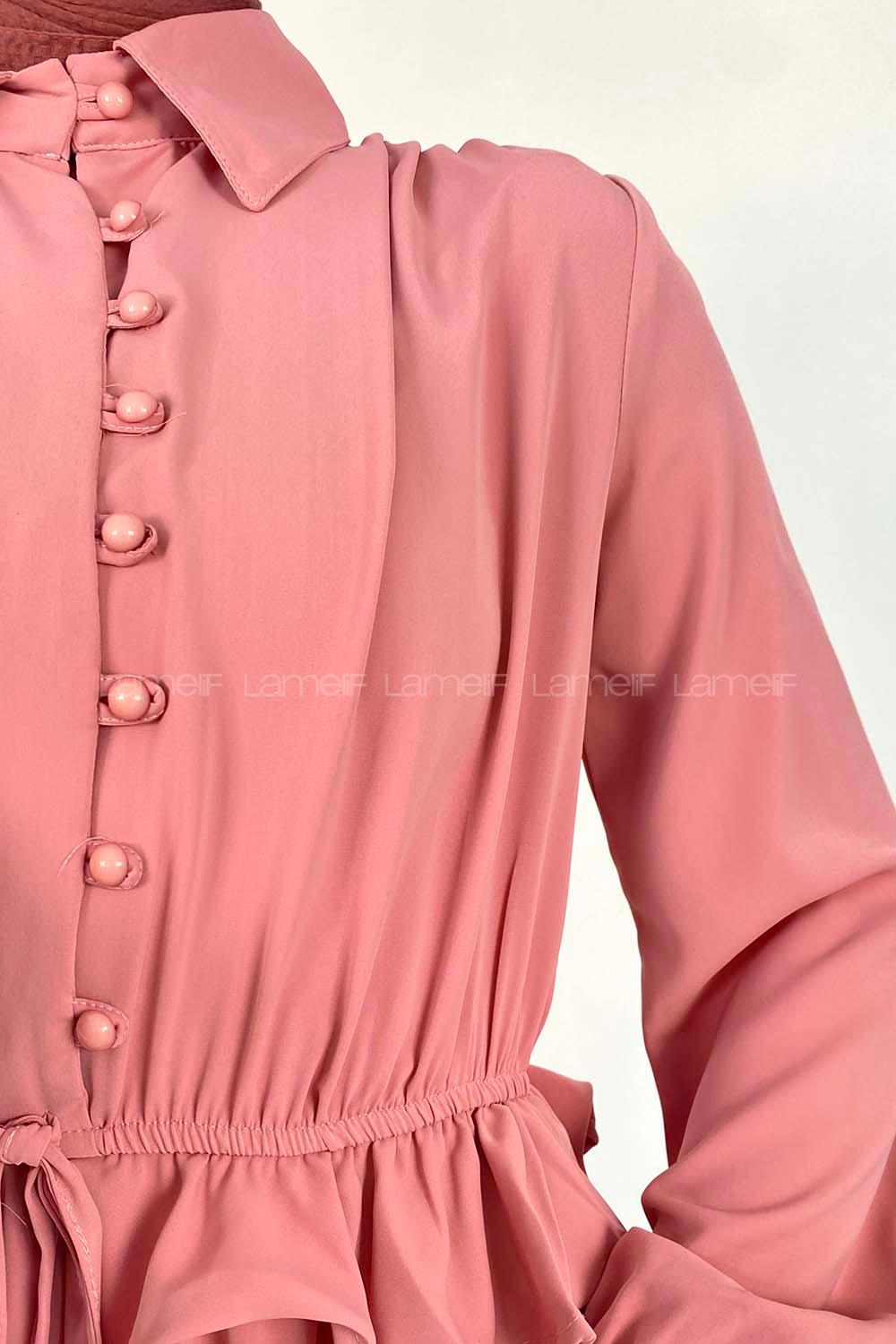 Powder Medium Crew Neck Wool Unprinted Dresess