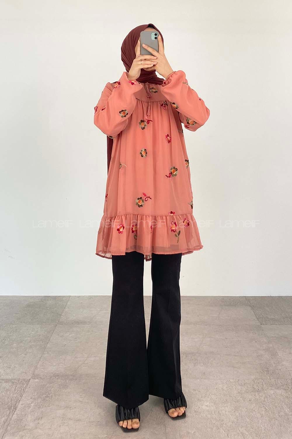 Pink Crew Neck Printed Tunic