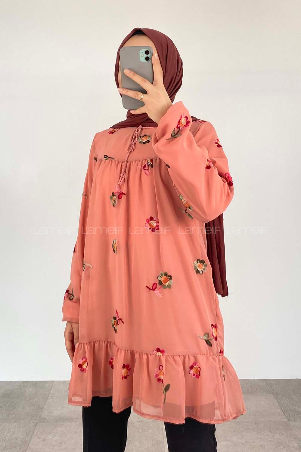 Pink Crew Neck Printed Tunic