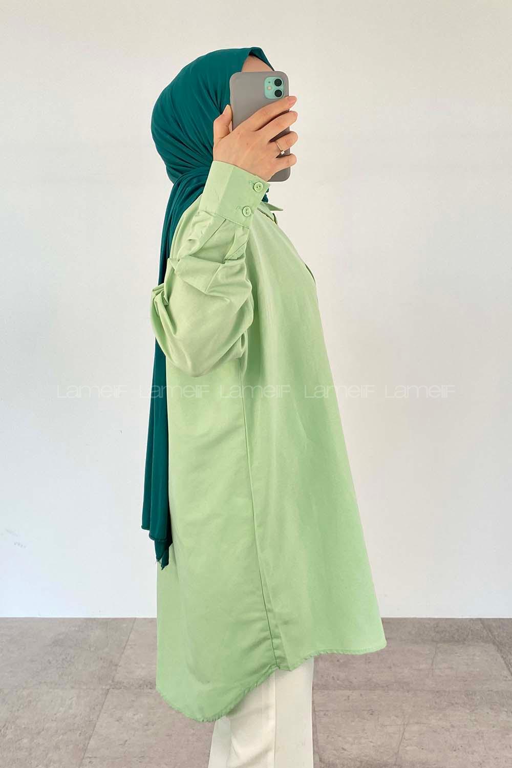 Green-2 Shirt Collar Long Arm Cotton Unprinted Shirt