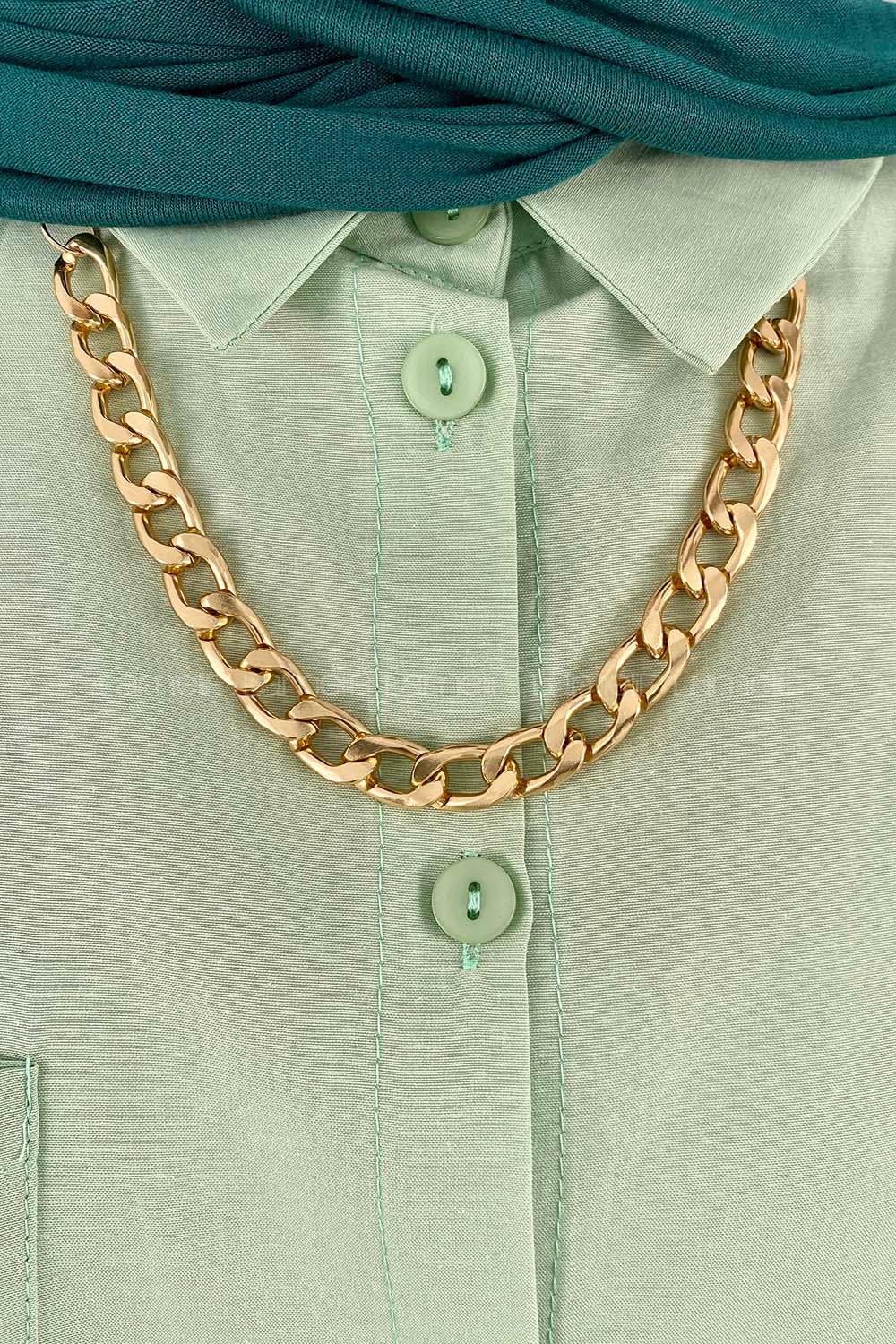 Green-2 Shirt Collar Long Arm Cotton Unprinted Shirt