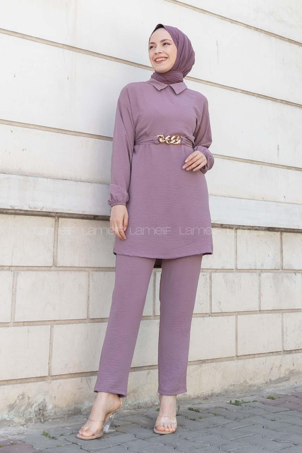 Plato Crew Neck Long Arm Beaded Ayrobin Trousers Comfortable Suit