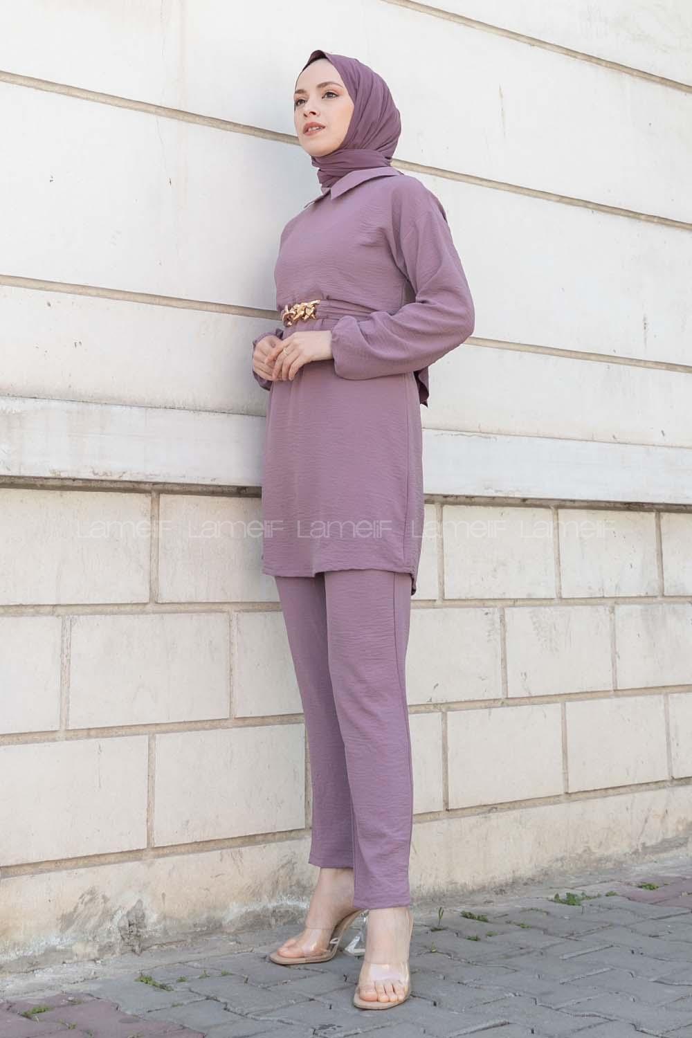 Plato Crew Neck Long Arm Beaded Ayrobin Trousers Comfortable Suit