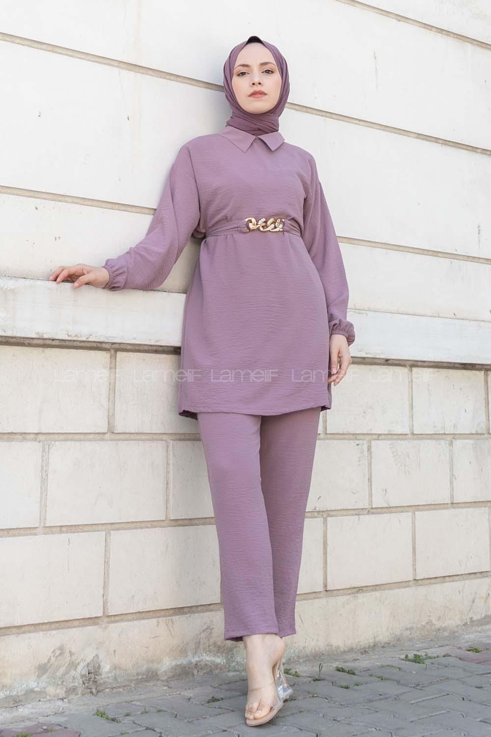 Plato Crew Neck Long Arm Beaded Ayrobin Trousers Comfortable Suit