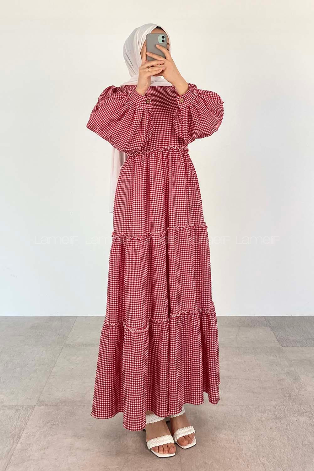 Red Crew Neck Acrylic Unprinted Dresess