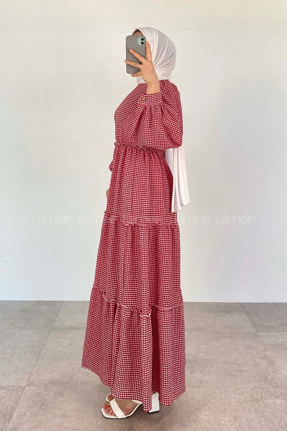 Red Crew Neck Acrylic Unprinted Dresess