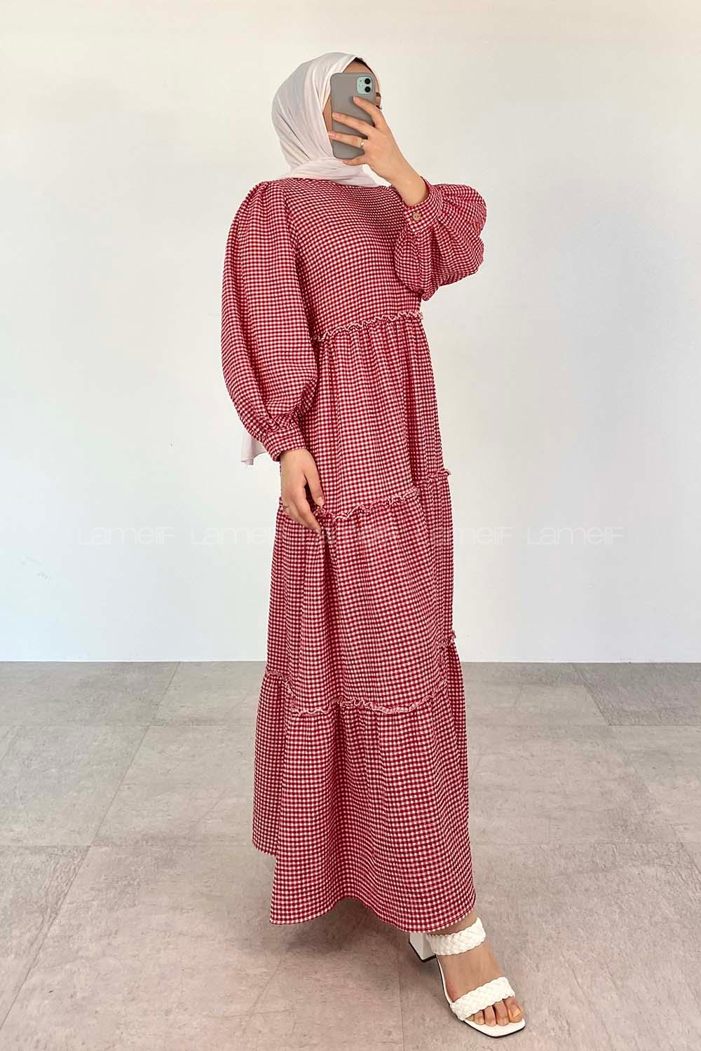 Red Crew Neck Acrylic Unprinted Dresess