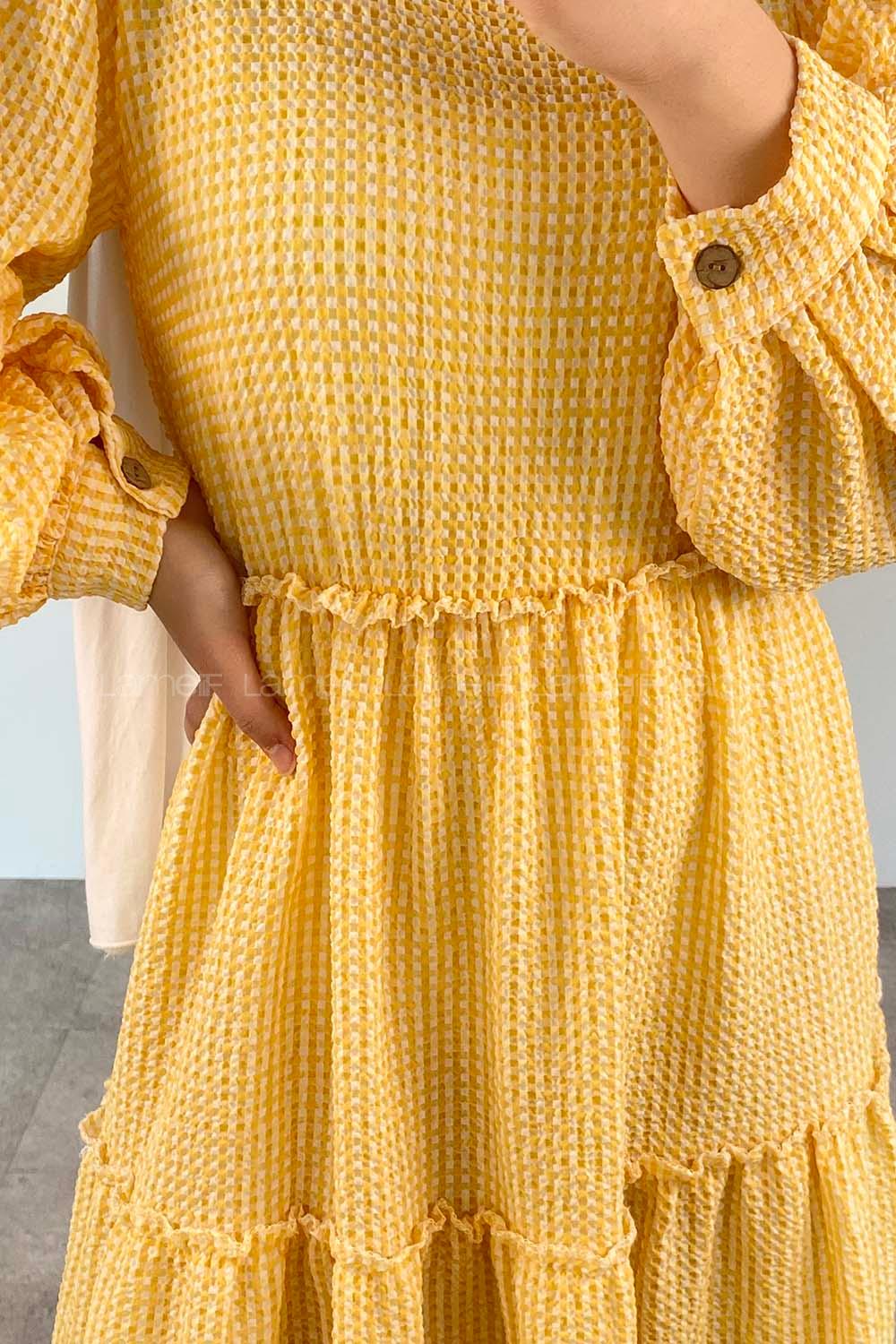 Yellow Crew Neck Acrylic Unprinted Dresess