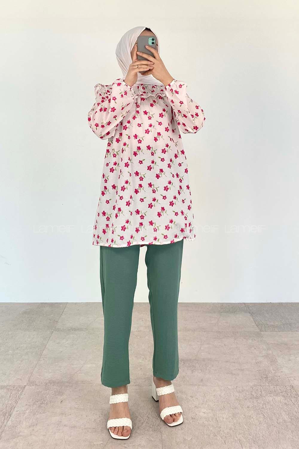 Pink Mandarin Collar Cotton Unprinted Tunic