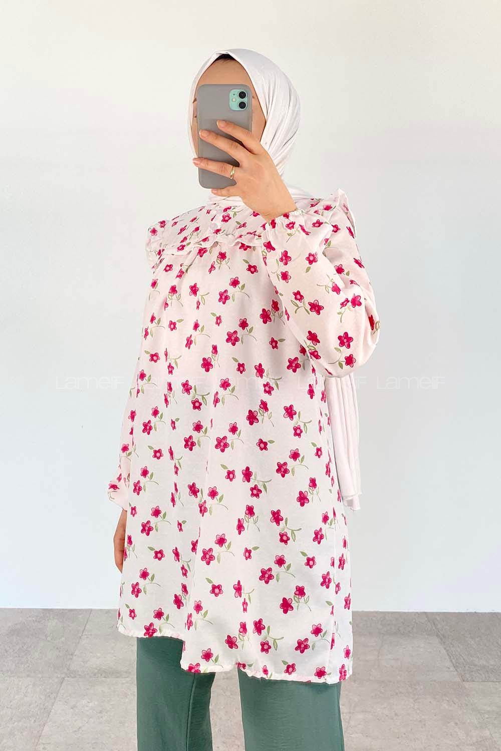 Pink Mandarin Collar Cotton Unprinted Tunic