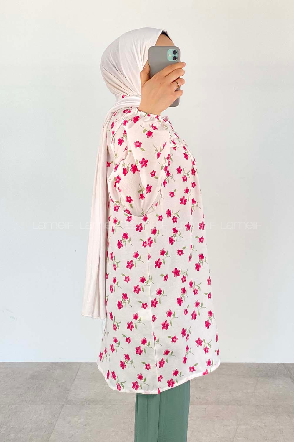 Pink Mandarin Collar Cotton Unprinted Tunic