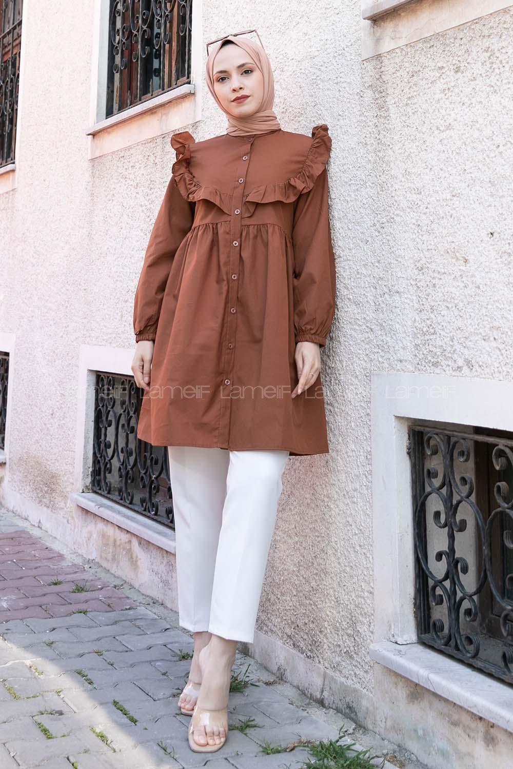 Brown Medium Crew Neck Cotton Unprinted Tunic