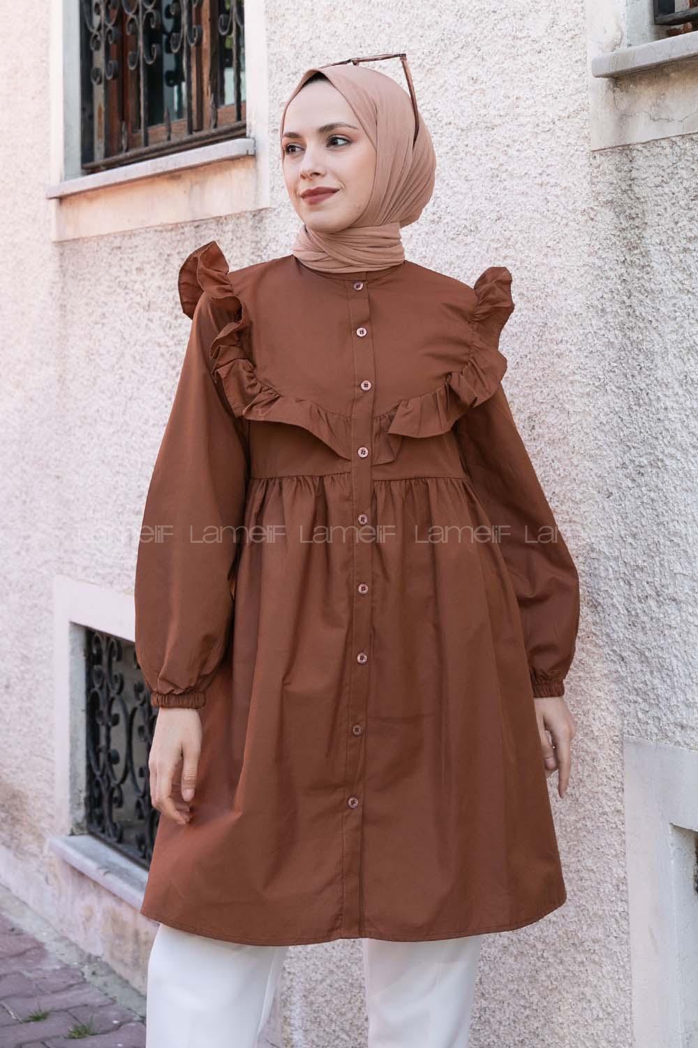 Brown Medium Crew Neck Cotton Unprinted Tunic