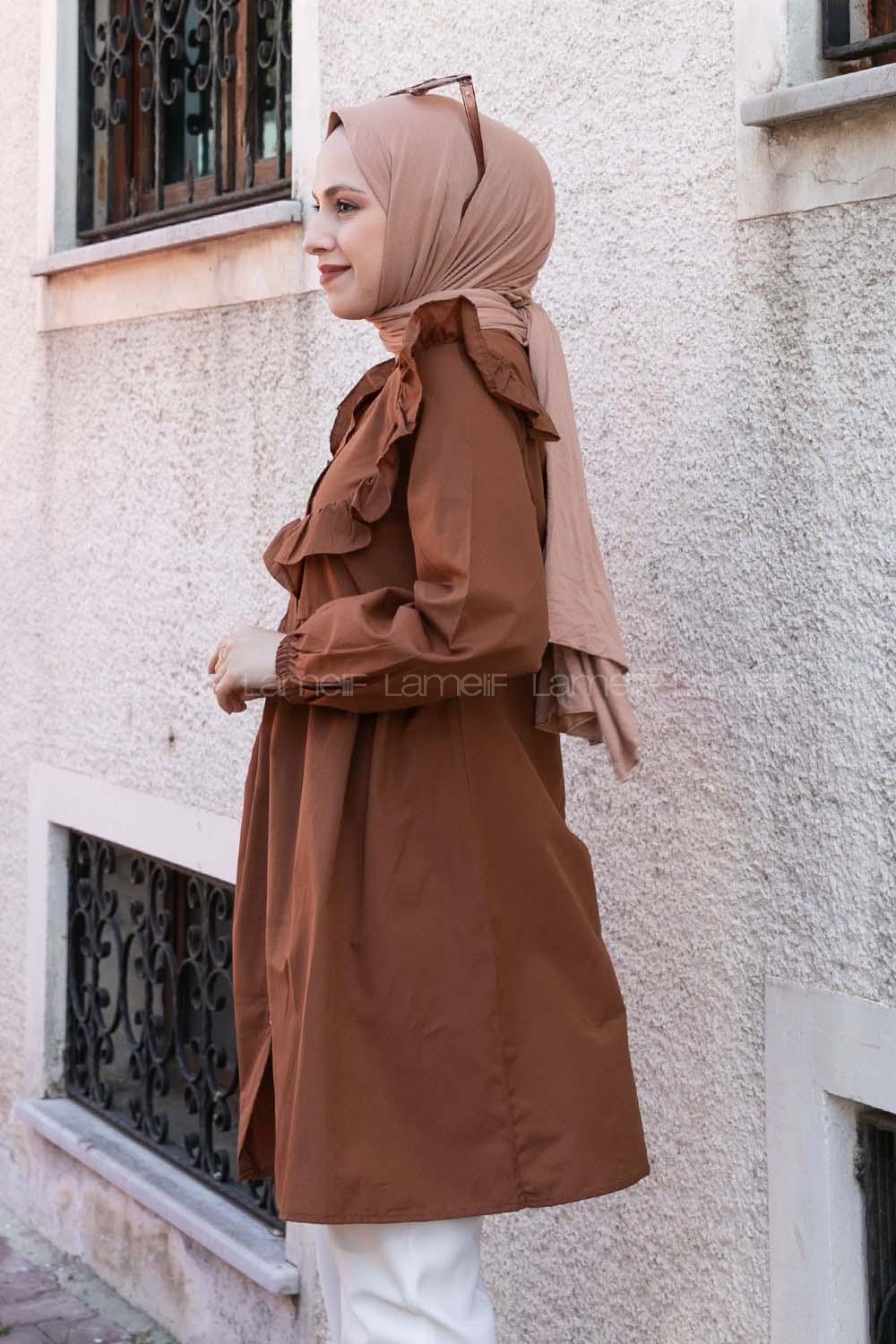 Brown Medium Crew Neck Cotton Unprinted Tunic