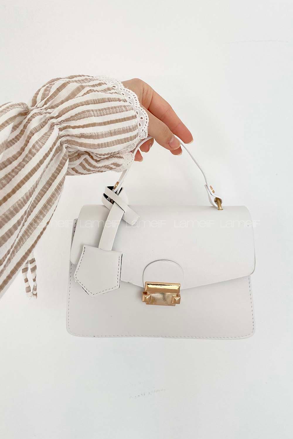 White Buckle Skin Hand Bag Bag