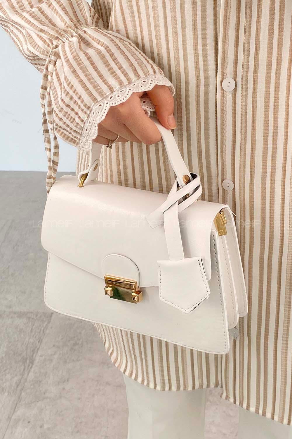 White Buckle Skin Hand Bag Bag