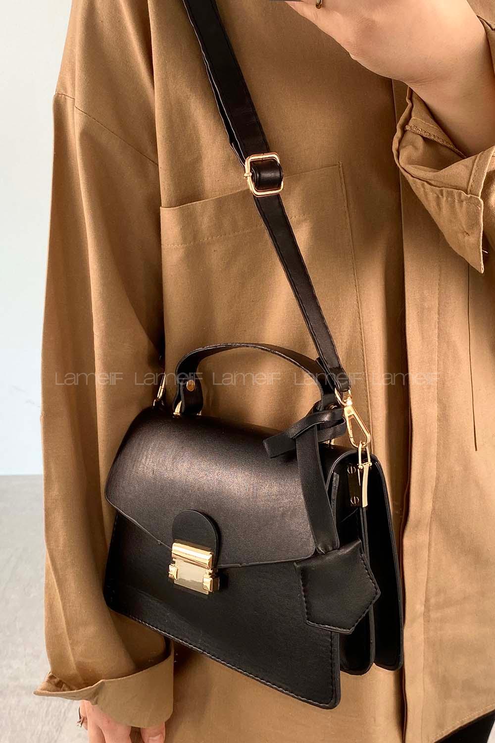 Black Buckle Skin Hand Bag Bag
