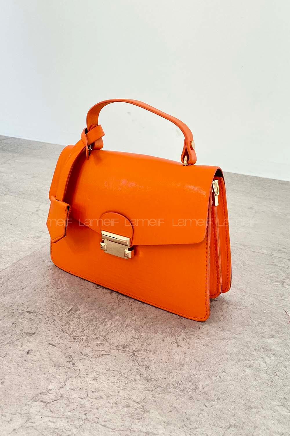 Orange Buckle Skin Hand Bag Bag