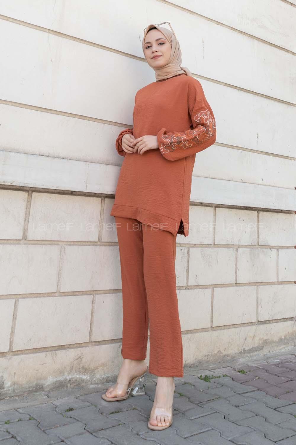 Tile Crew Neck Long Arm Without Accessories Ayrobin Trousers Comfortable Suit