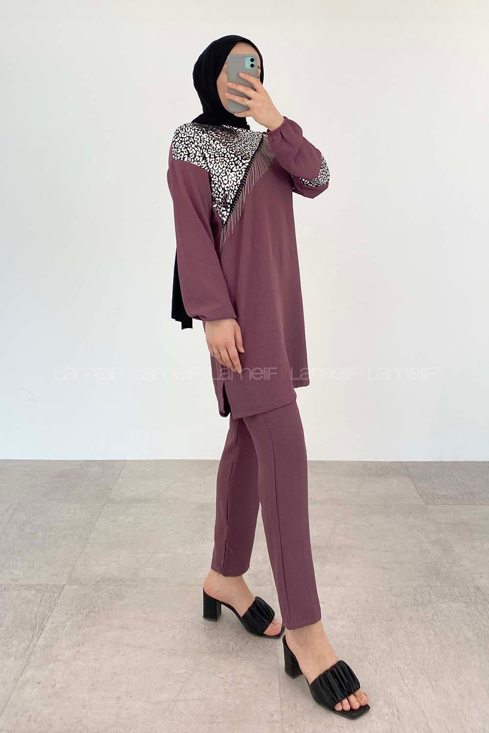 Plato Crew Neck Long Arm Beaded Ayrobin Trousers Comfortable Suit