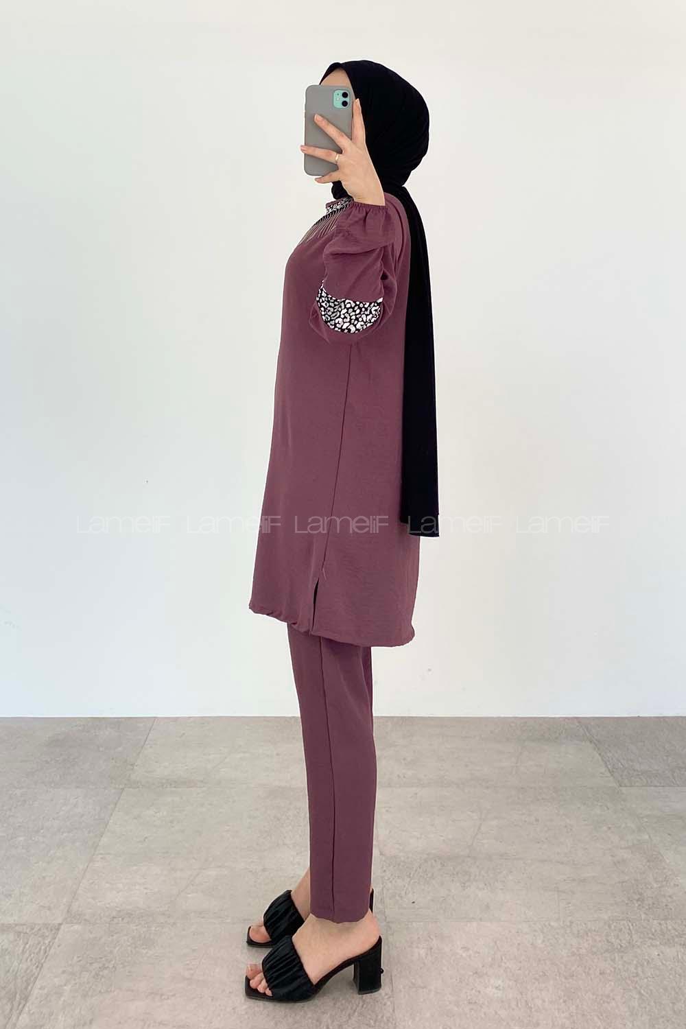 Plato Crew Neck Long Arm Beaded Ayrobin Trousers Comfortable Suit