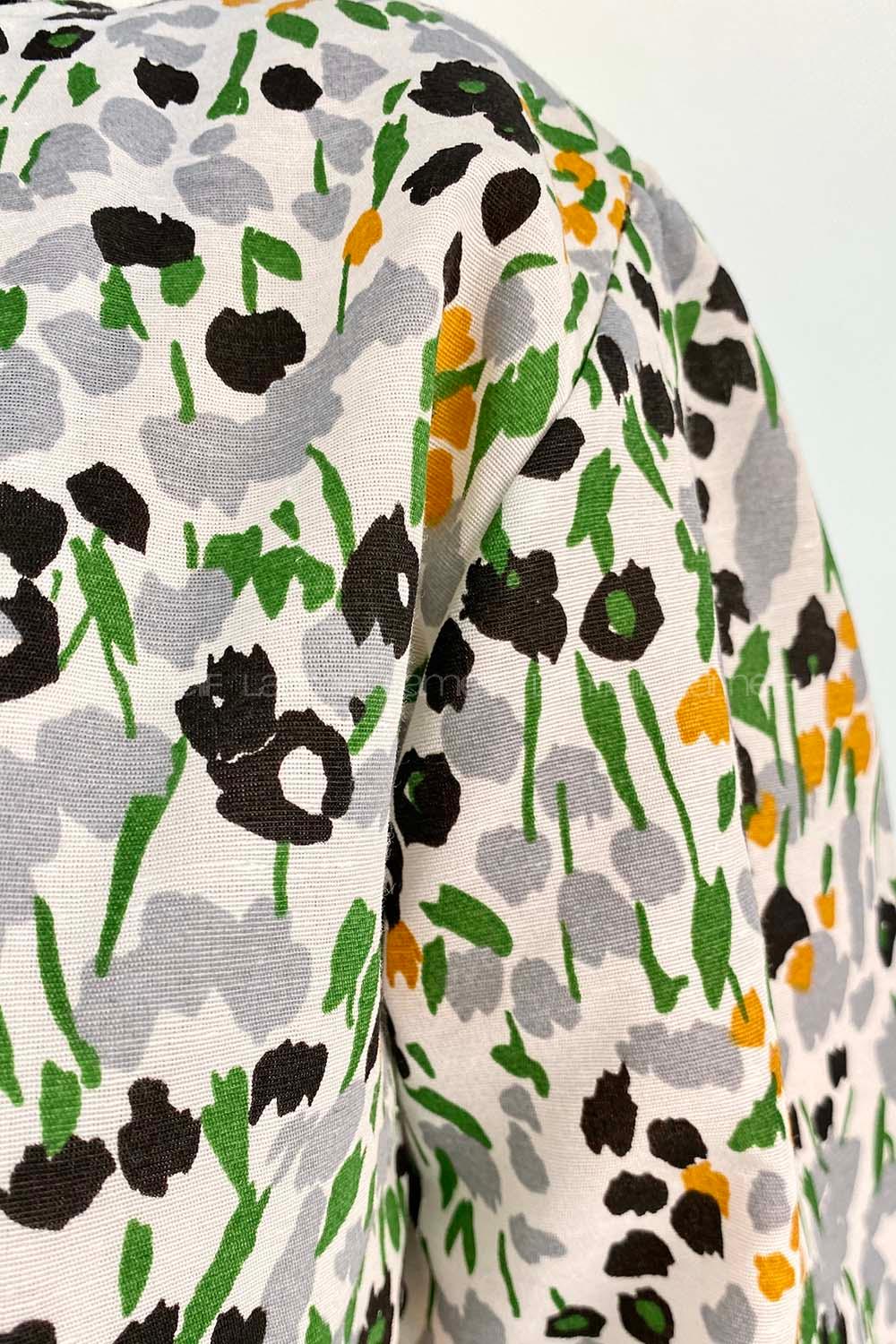 Gray Crew Neck Poplin Fabric Printed Dresess