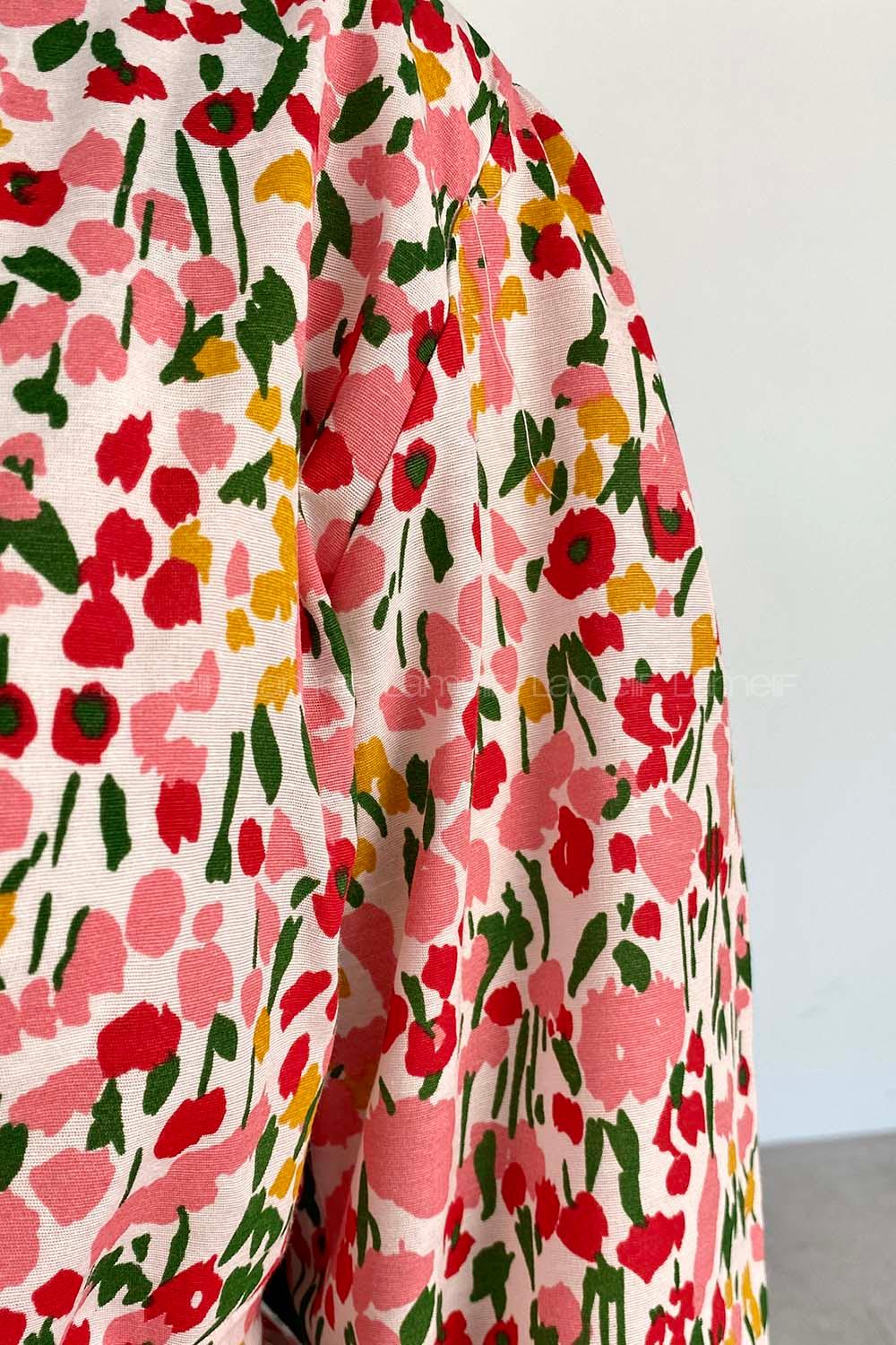 Pink Crew Neck Poplin Fabric Printed Dresess