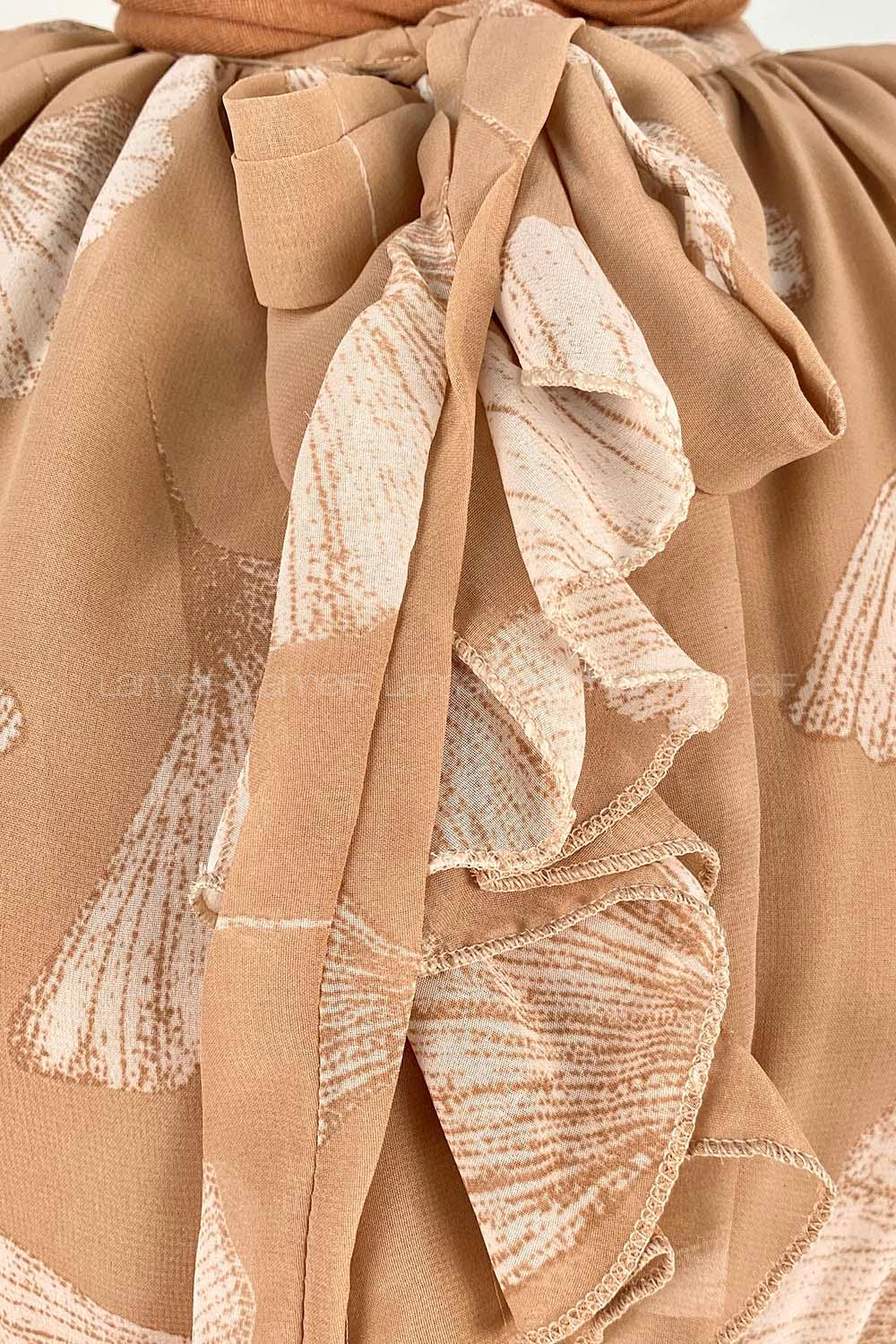 Modalamelif Ön Fırfırlı Şifon Elbise Bej