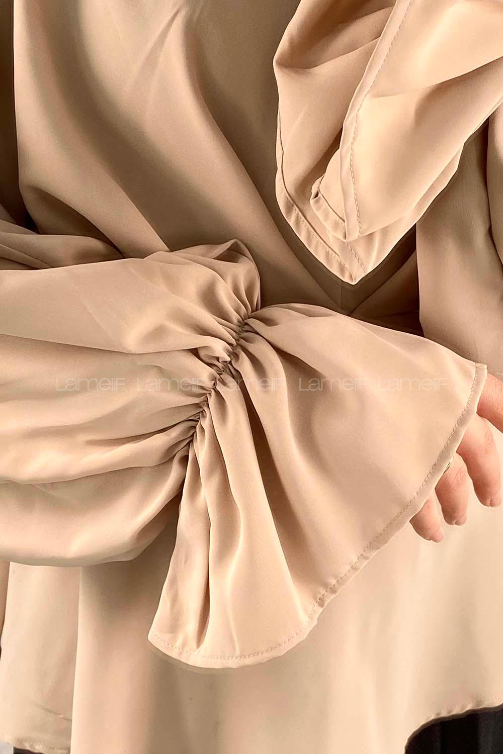 Beige V Neck Crepe Fabric Unprinted Tunic