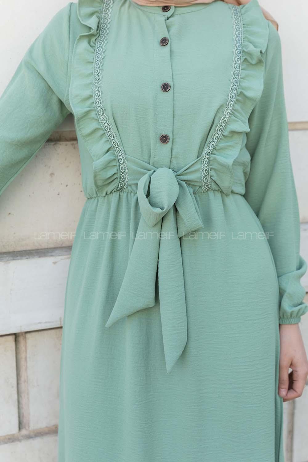 Plum Green Shirt Collar Cotton Unprinted Dresess