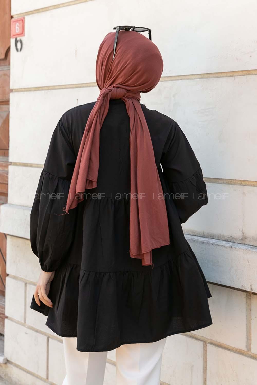 Black Mandarin Collar Long Arm Cotton Unprinted Shirt