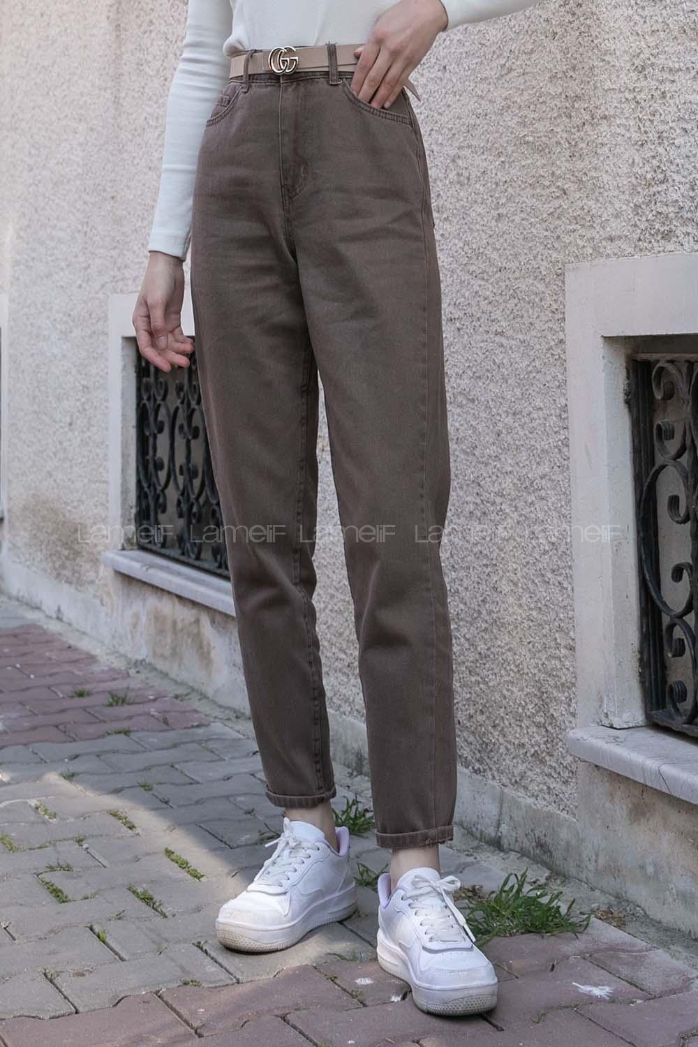 Modalamelif Yüksel Bel Dar Paça Jean Pantolon Kahverengi