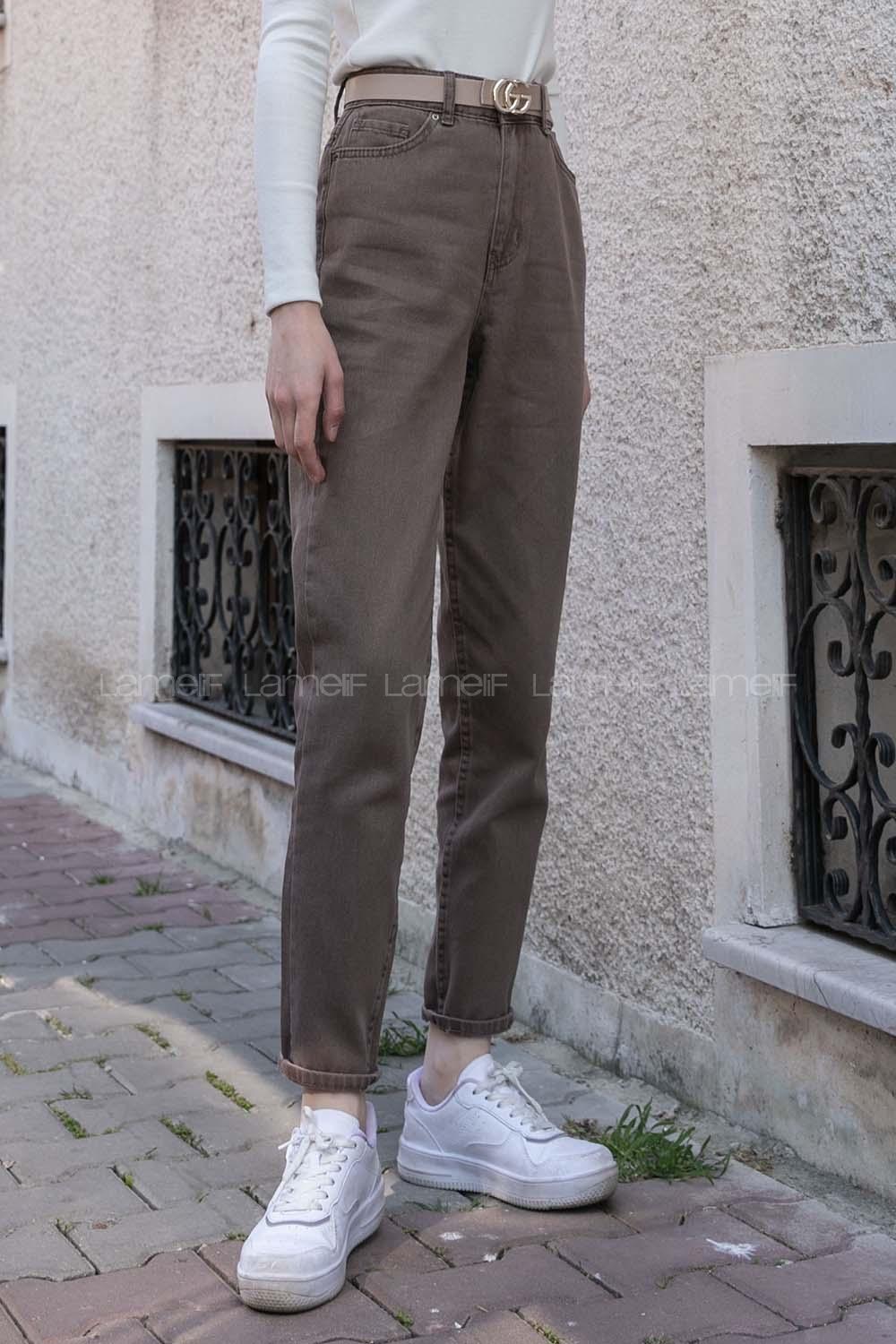 Modalamelif Yüksel Bel Dar Paça Jean Pantolon Kahverengi