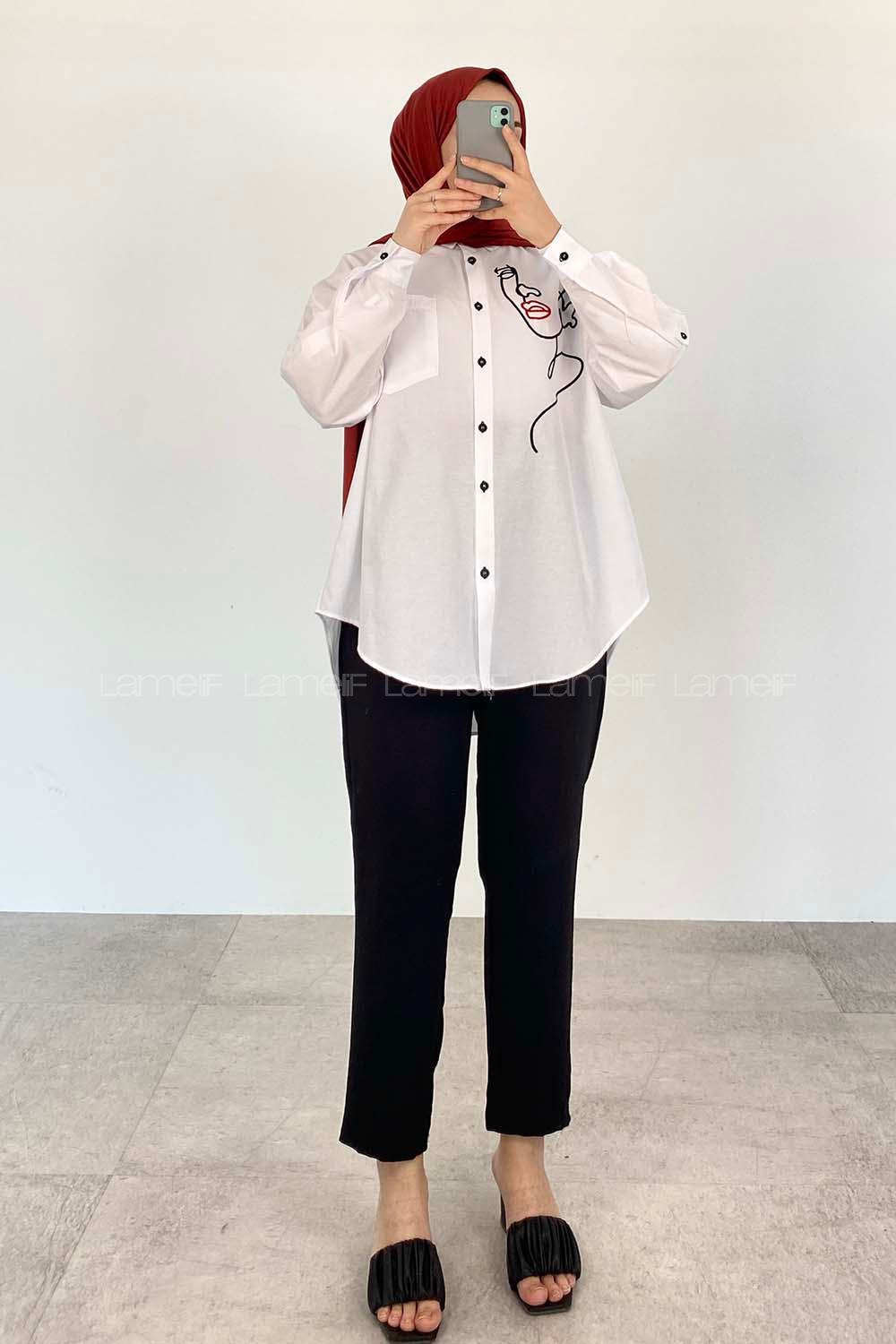 Red Shirt Collar Long Arm Cotton Fabric Unprinted Shirt