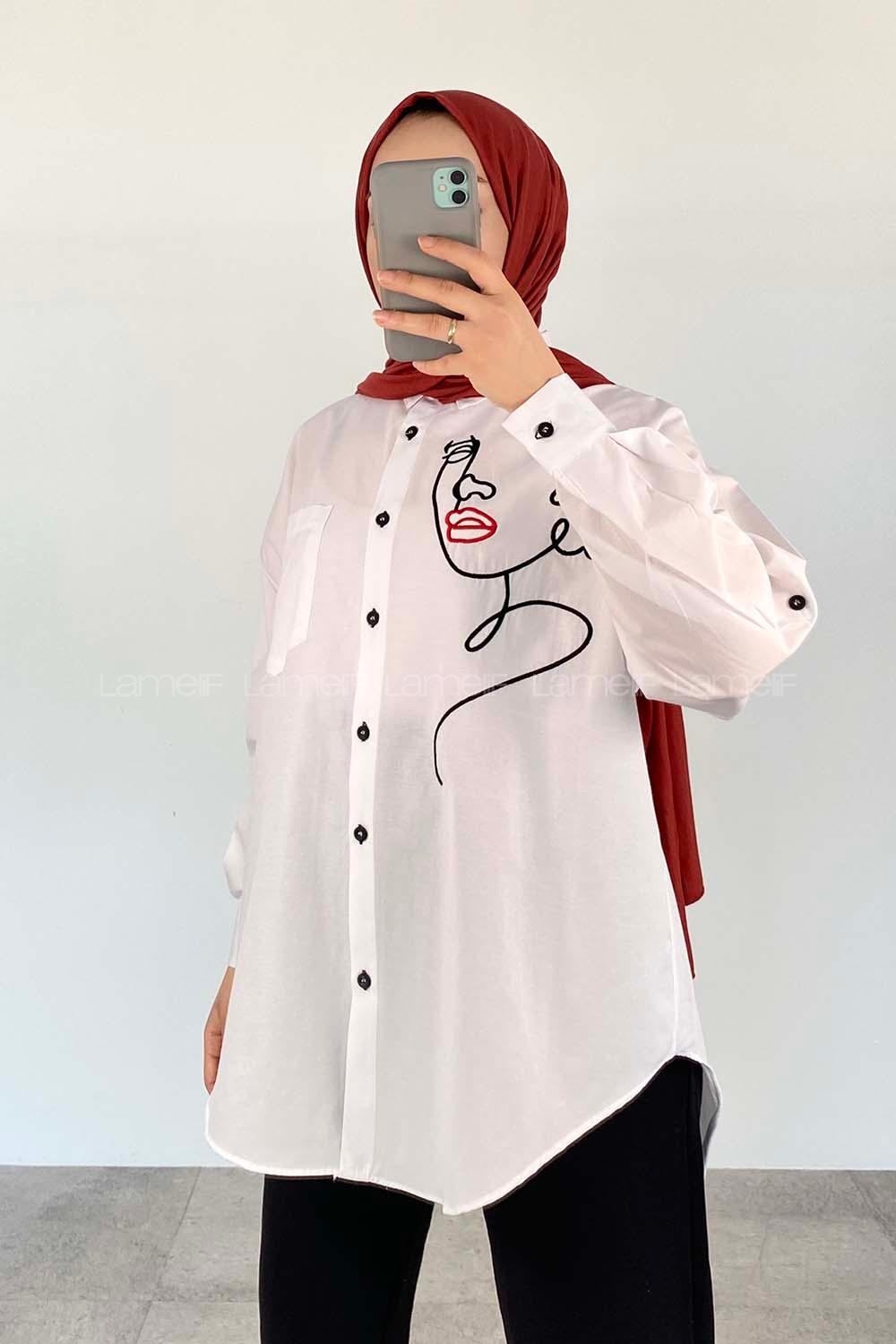 Red Shirt Collar Long Arm Cotton Fabric Unprinted Shirt